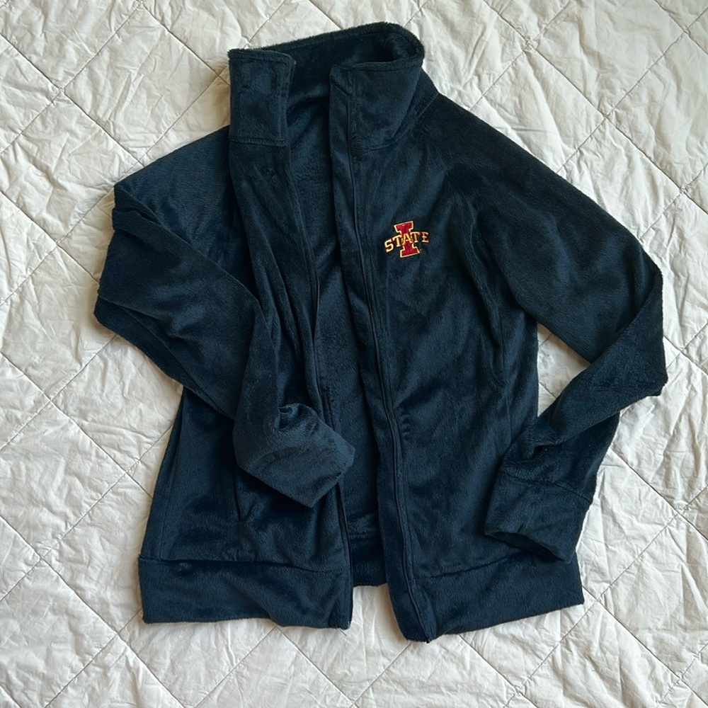 Iowa State University fuzzy zip up jacket. Size L.